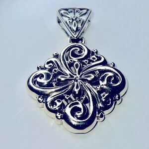 Sterling Silver Vintage Statement Pendant for Necklace with Ornate Design
